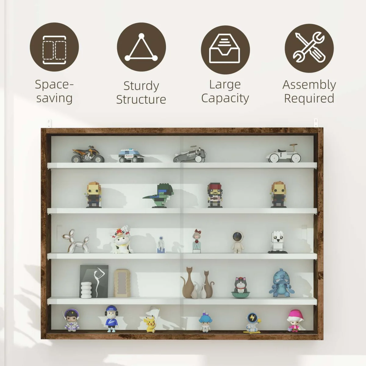 Fitora 5-Tier Rustic Brown Wall Display Cabinet 80 x 9.5 x 60 cm – image 7