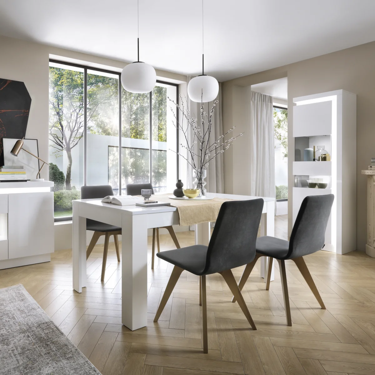 Lyon Tall Narrow Display Cabinet (LHD) (including LED lighting) in White and High Gloss - White – image 2