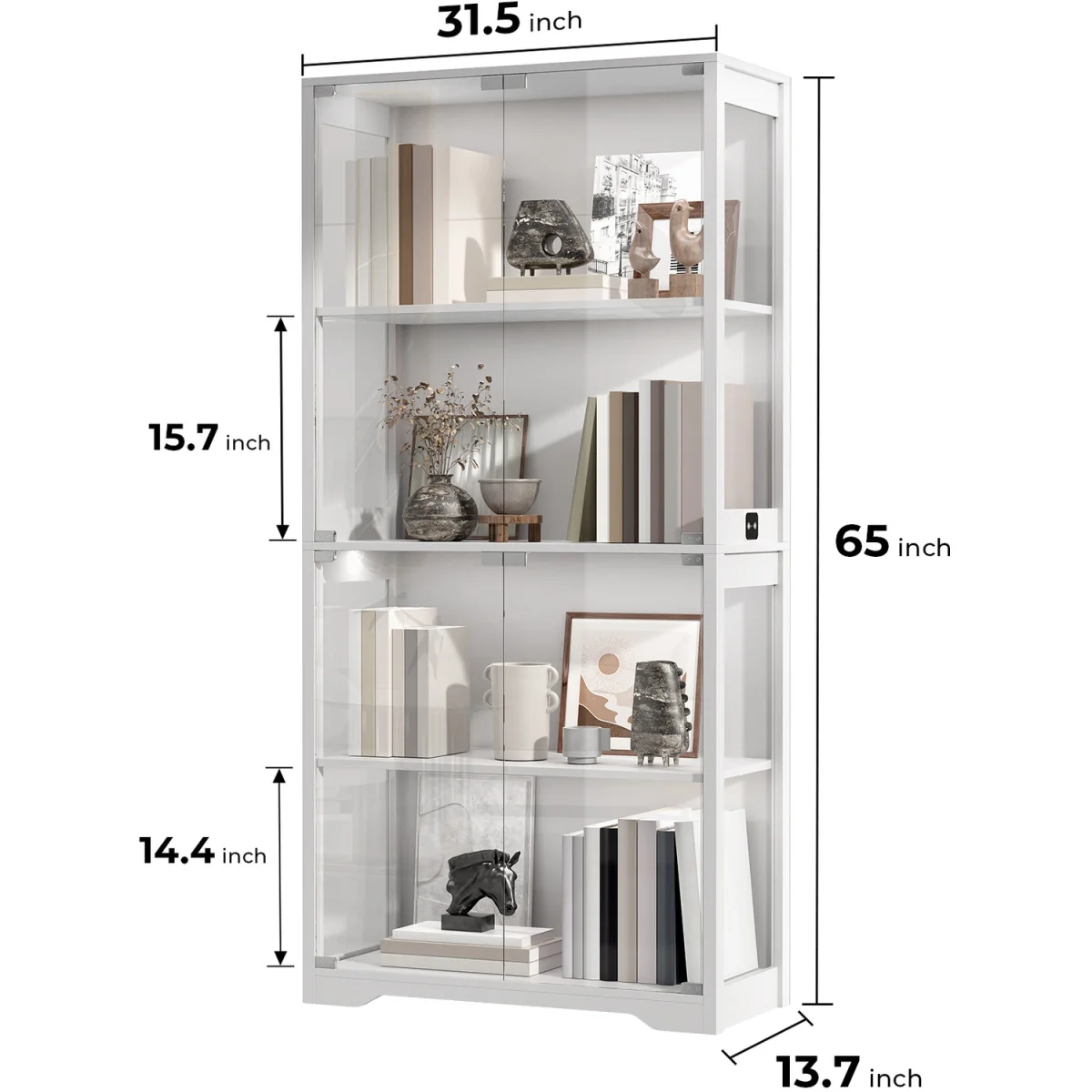 Display Cabinet with Glass Doors, 4-Tier Curio Cabinet with 3 Color Lights - White – image 2