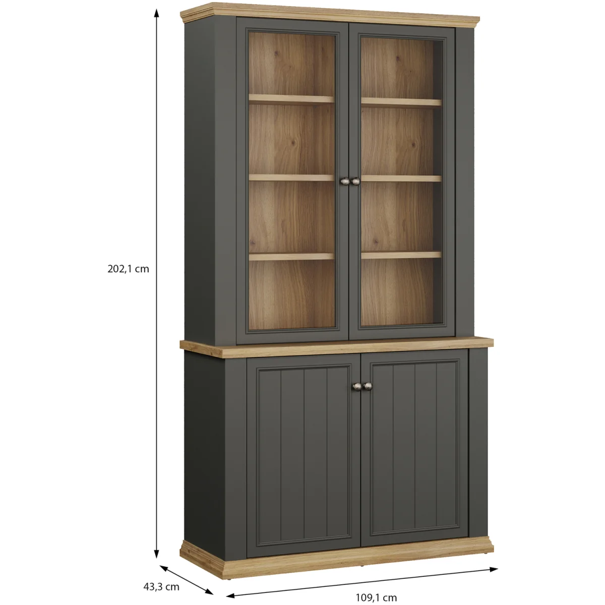 Pontypool 4 Door Display Cabinet - White and Riva Oak – image 12