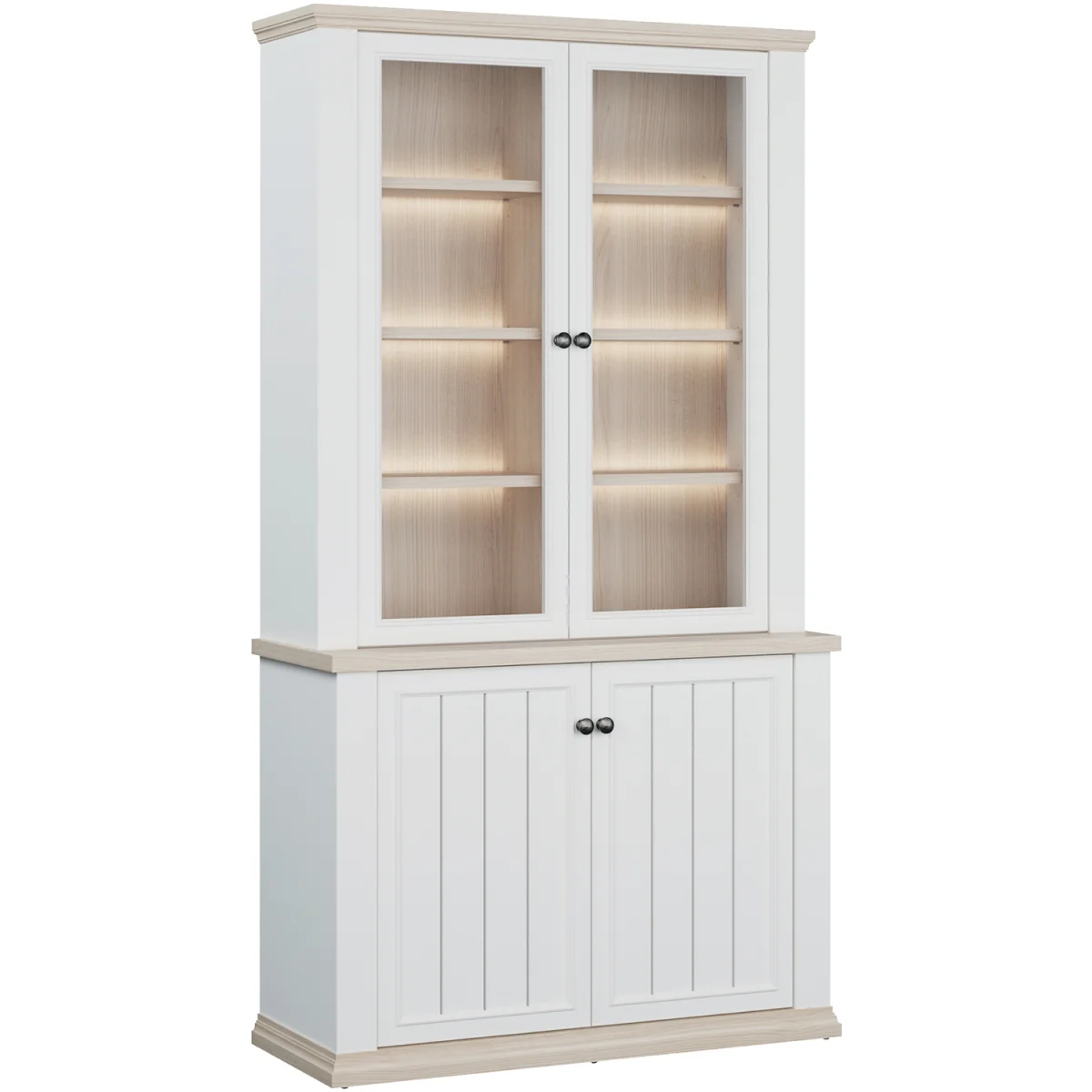Pontypool 4 Door Display Cabinet - White and Riva Oak – image 17