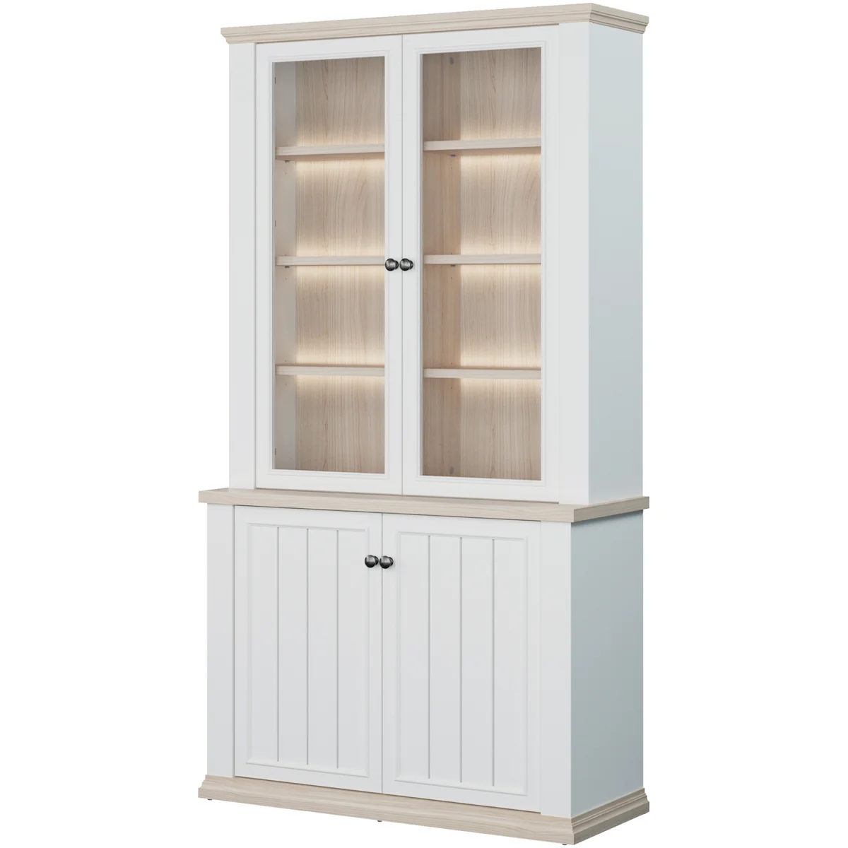 Pontypool 4 Door Display Cabinet - White and Riva Oak – image 19
