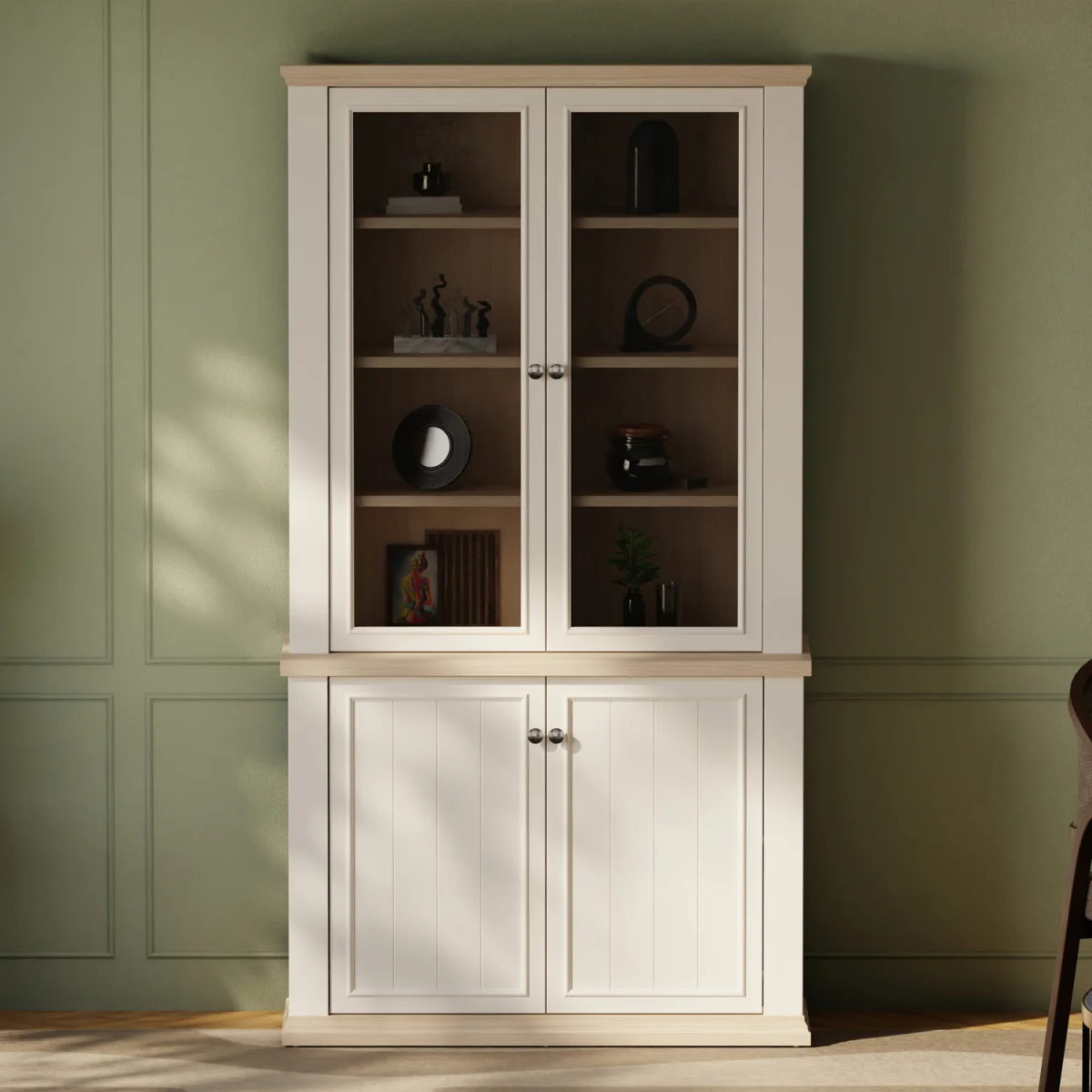 Pontypool 4 Door Display Cabinet - White and Riva Oak – image 20