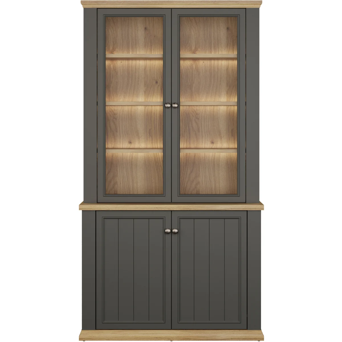 Pontypool 4 Door Display Cabinet - White and Riva Oak – image 3