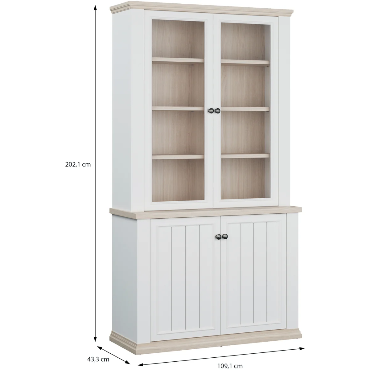 Pontypool 4 Door Display Cabinet - White and Riva Oak – image 22