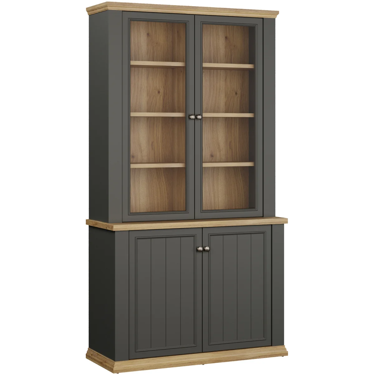 Pontypool 4 Door Display Cabinet - White and Riva Oak – image 4