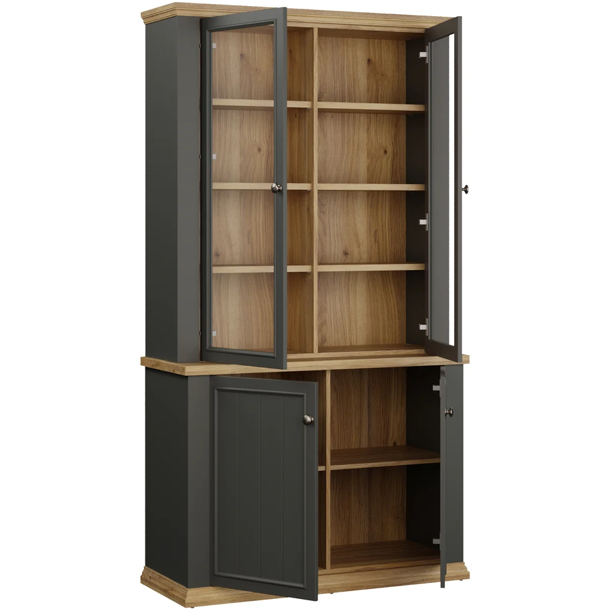 Pontypool 4 Door Display Cabinet - White and Riva Oak – image 7