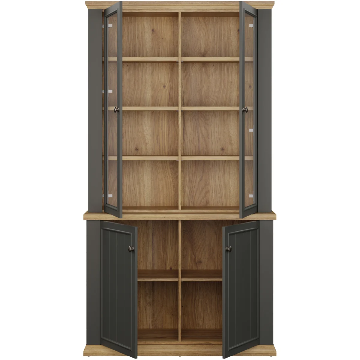 Pontypool 4 Door Display Cabinet - White and Riva Oak – image 8