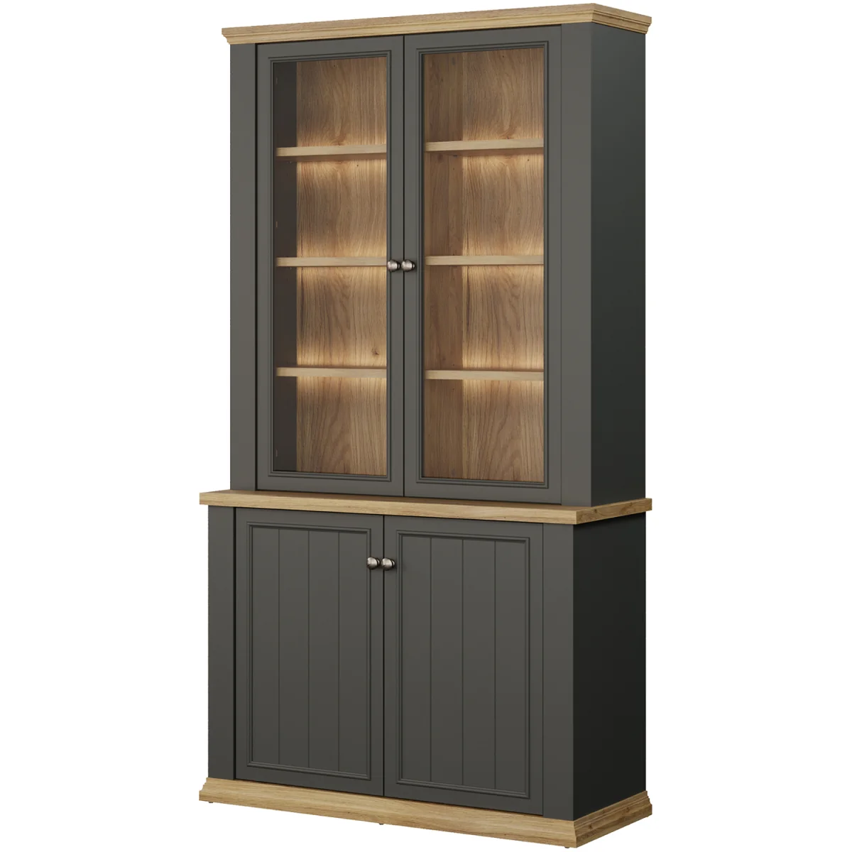 Pontypool 4 Door Display Cabinet - White and Riva Oak – image 9