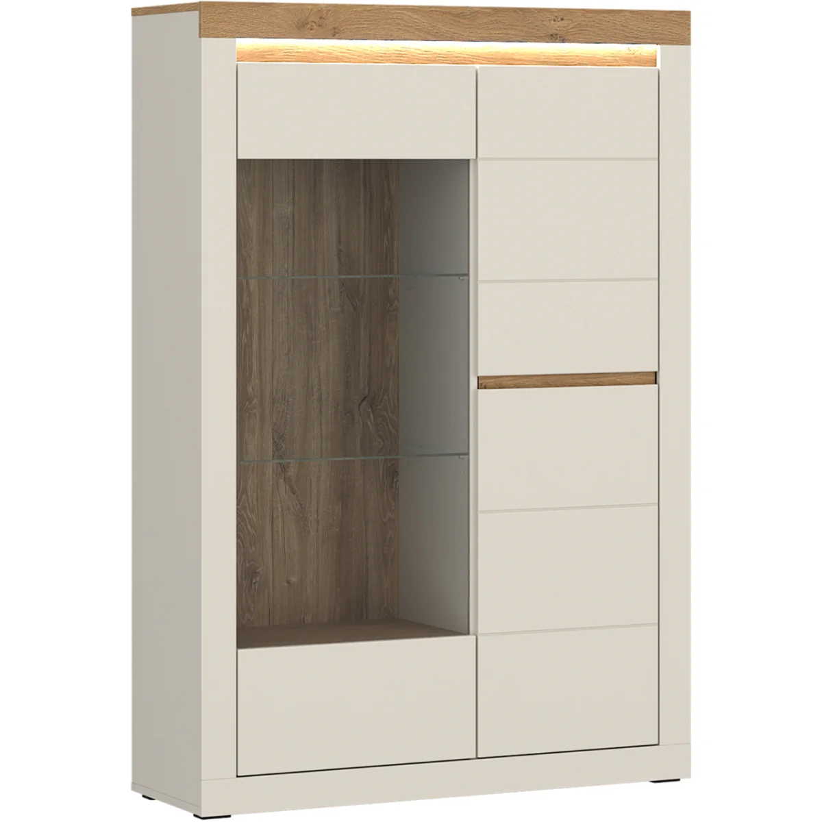 Naxxar Display Cabinet with 2 Doors (RH) in Cashmere and Stone Oak - Cashmere & Stone Oak – image 2