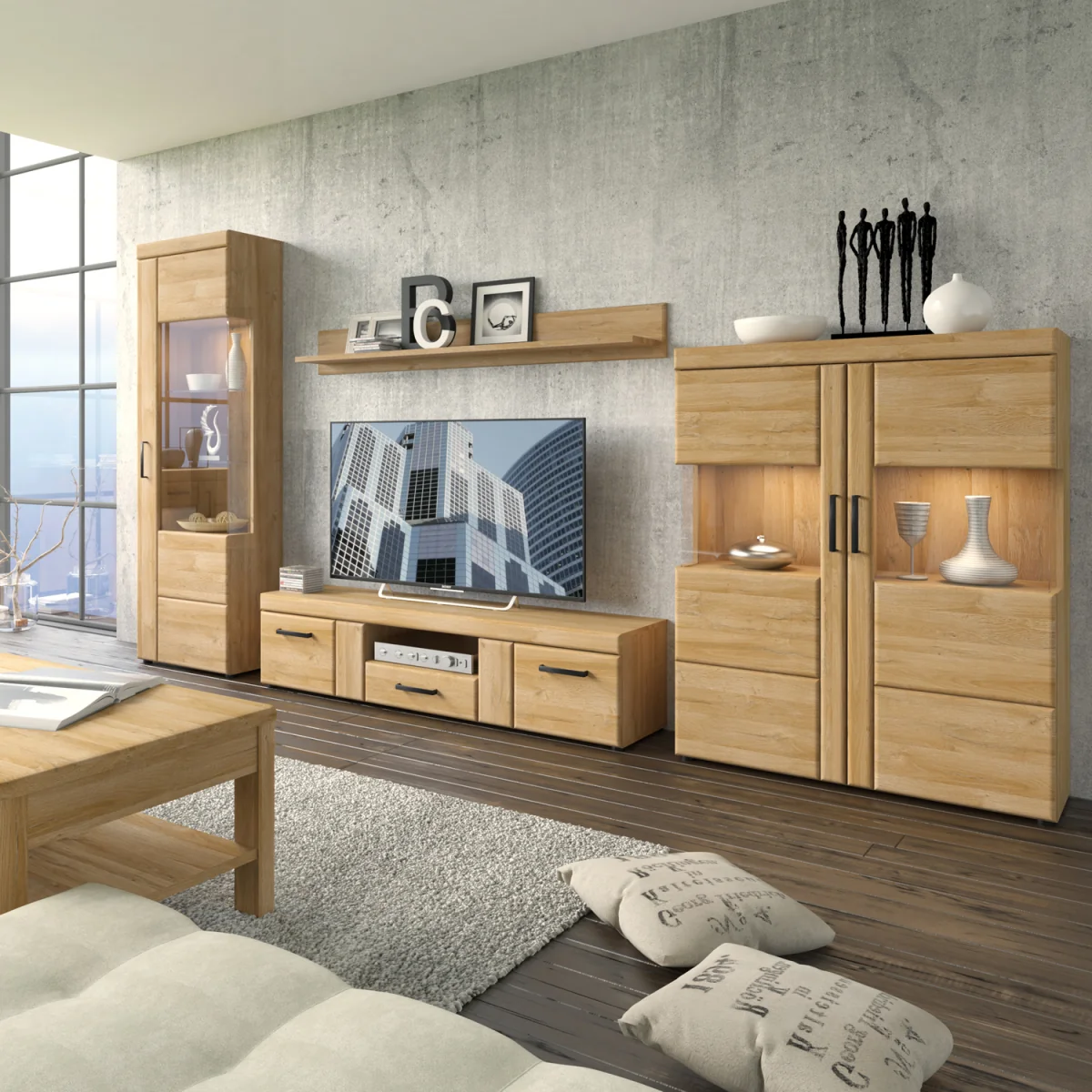 Cortina Tall Glazed Display Cabinet (RH) in Grandson Oak - Grandson Oak – image 4