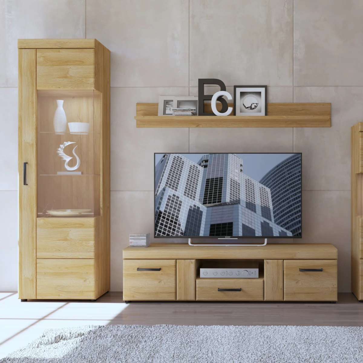 Cortina Tall Glazed Display Cabinet (RH) in Grandson Oak - Grandson Oak – image 5