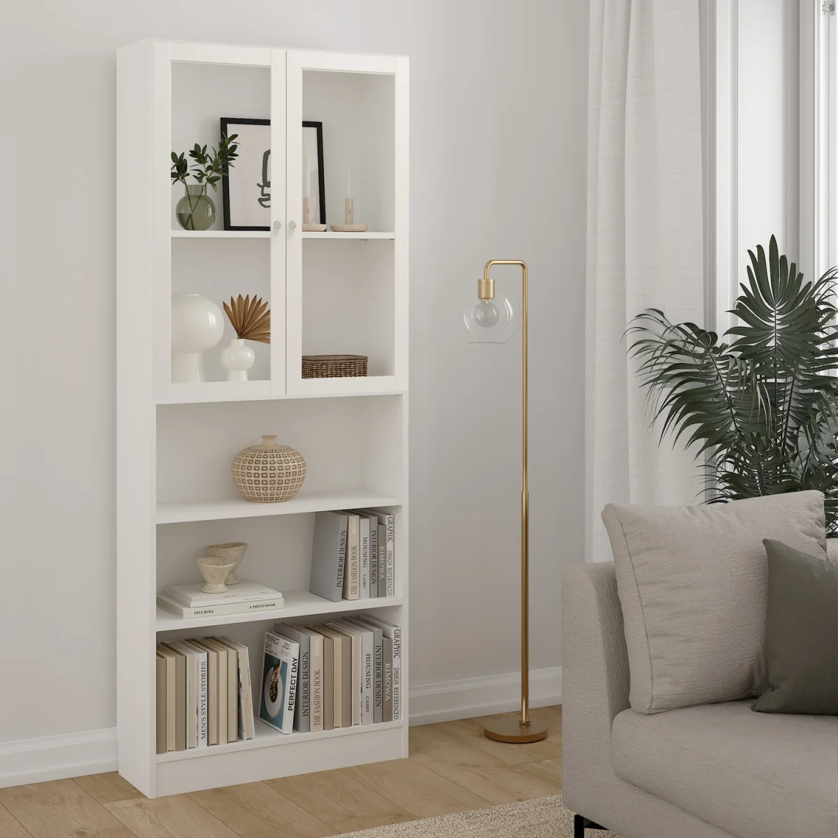 Basic Tall Wide Display Cabinet (4 Shelves) with 2 Glass Doors - White – image 2
