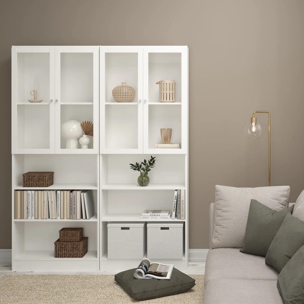 Basic Tall Wide Display Cabinet (4 Shelves) with 2 Glass Doors - White – image 4