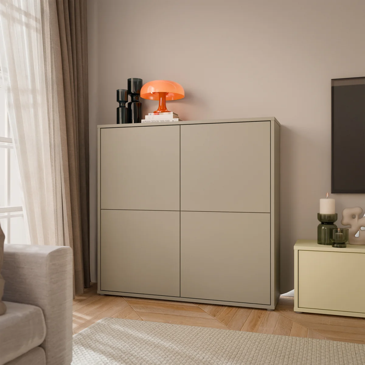Alice Springs 4 Door Storage Cabinet with Push-Open Doors in Sand - Light Grey – image 8