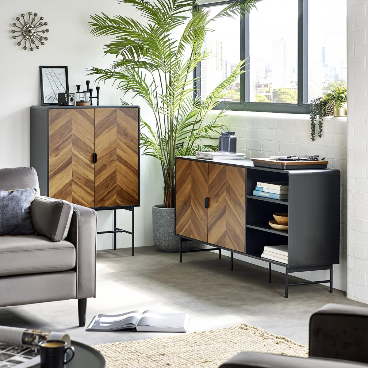 Alvin 2 Door Storage Cabinet - Black and Natural Brown Wood – image 11
