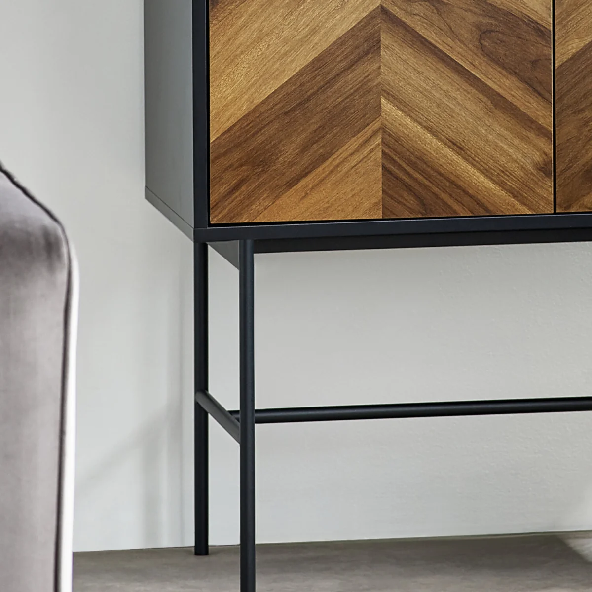 Alvin 2 Door Storage Cabinet - Black and Natural Brown Wood – image 4