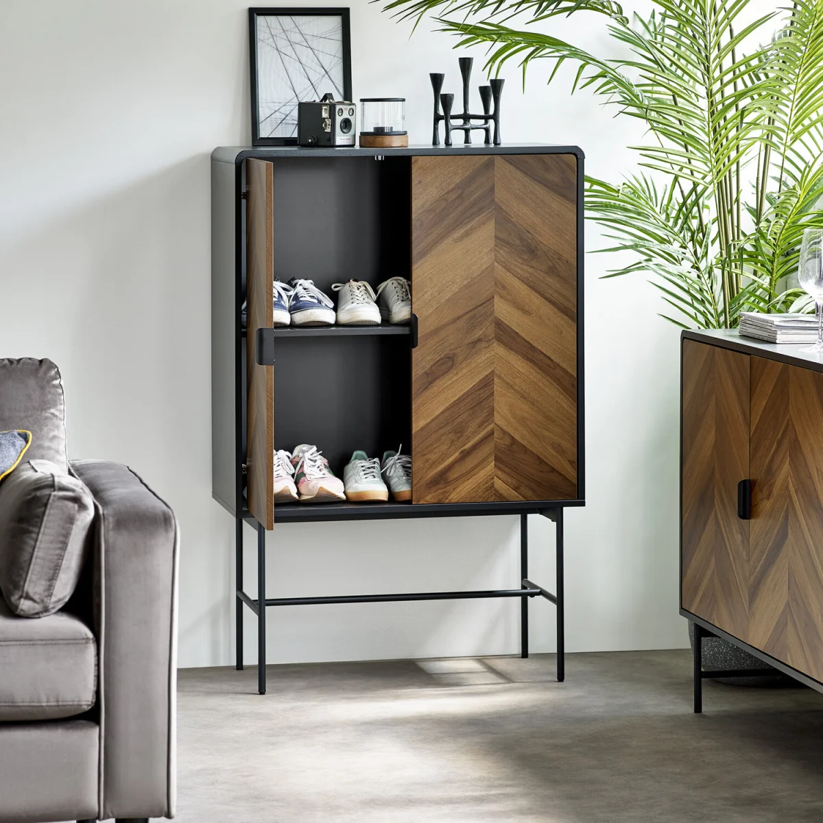 Alvin 2 Door Storage Cabinet - Black and Natural Brown Wood – image 8