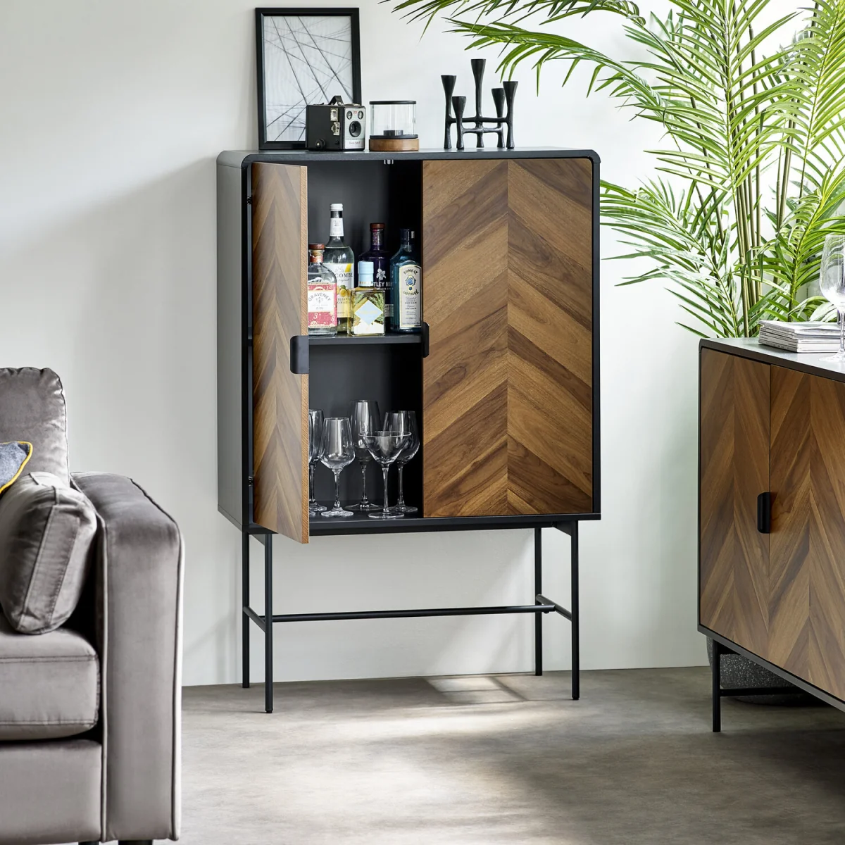 Alvin 2 Door Storage Cabinet - Black and Natural Brown Wood – image 9