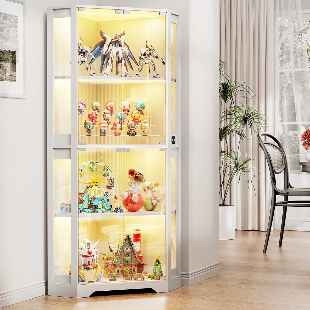 BROTTAR Corner Display Cabinets with Glass Doors and 3 Color LED Lights - White – image 4