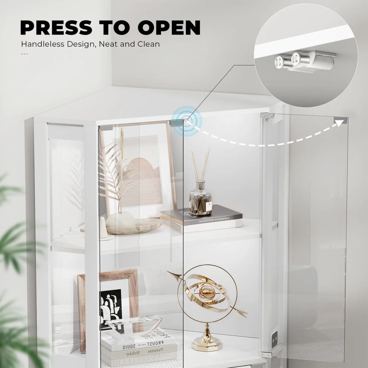 BROTTAR Corner Display Cabinets with Glass Doors and 3 Color LED Lights - White – image 6