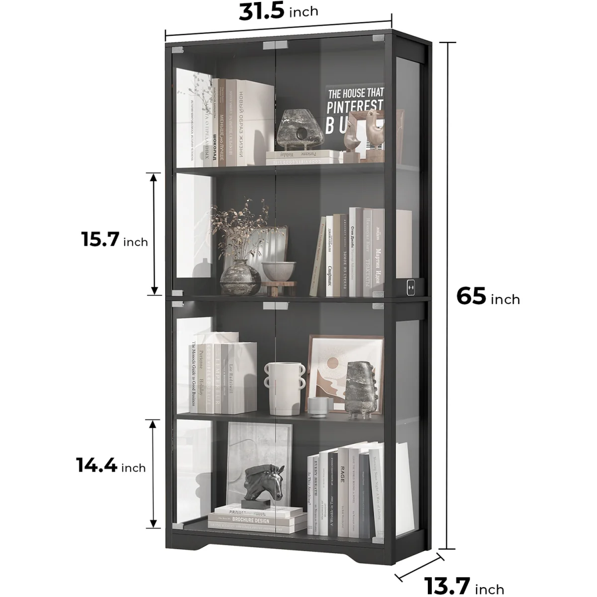 Display Cabinet with Glass Doors, 4-Tier Curio Cabinet with 3 Color Lights - Grey – image 9