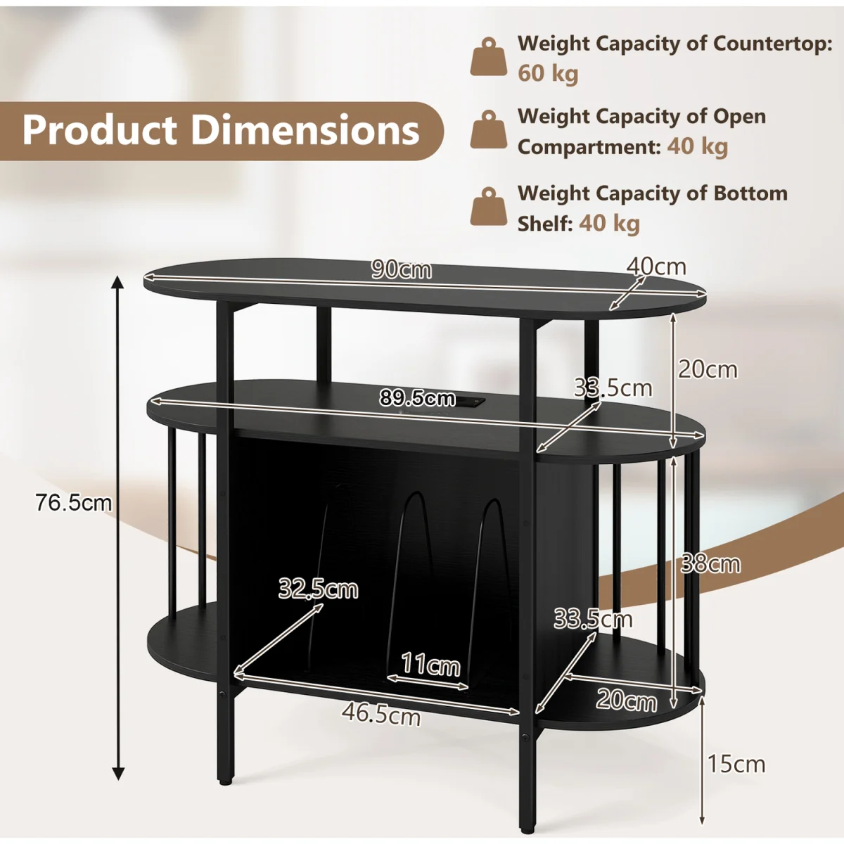 Large Turntable Record Player Stand with LED Lights-Brown - Black – image 2