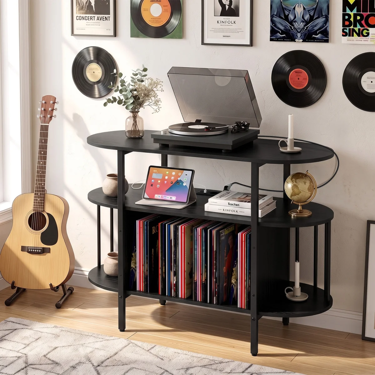 Large Turntable Record Player Stand with LED Lights-Brown - Black – image 3