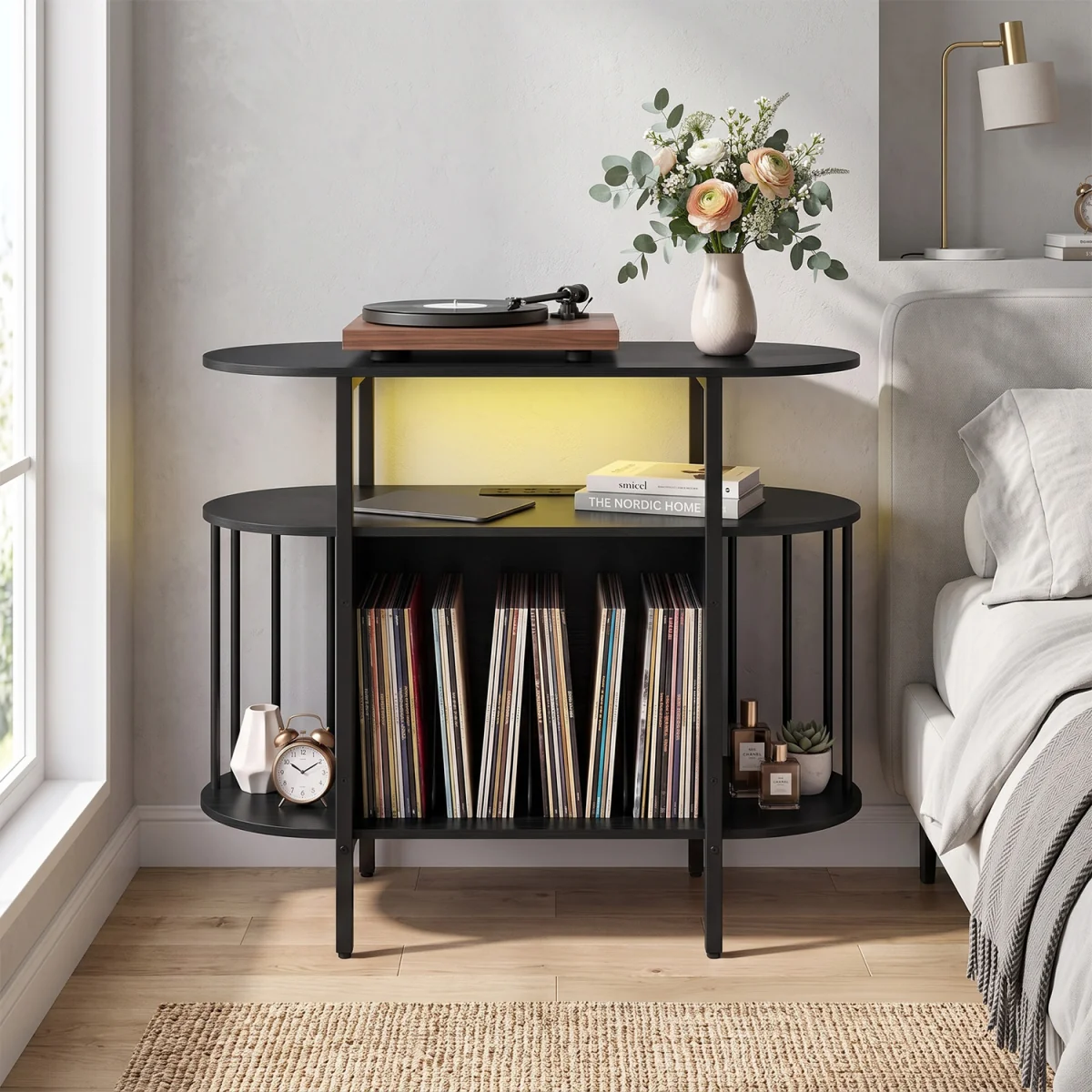 Large Turntable Record Player Stand with LED Lights-Brown - Black – image 4
