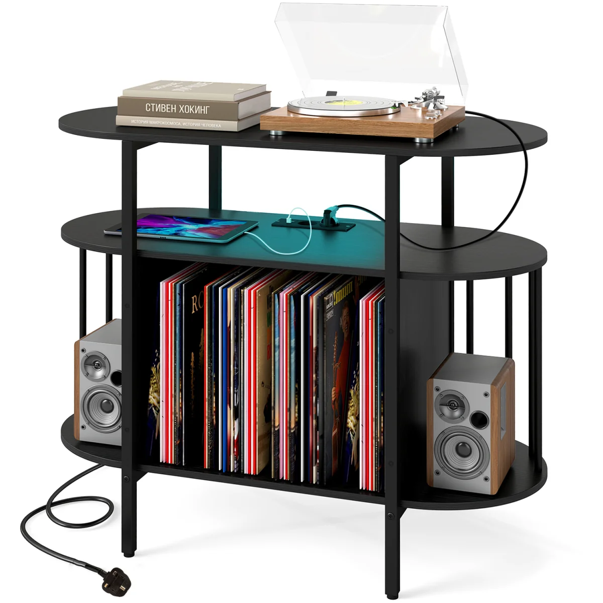 Large Turntable Record Player Stand with LED Lights-Brown - Black – image 9