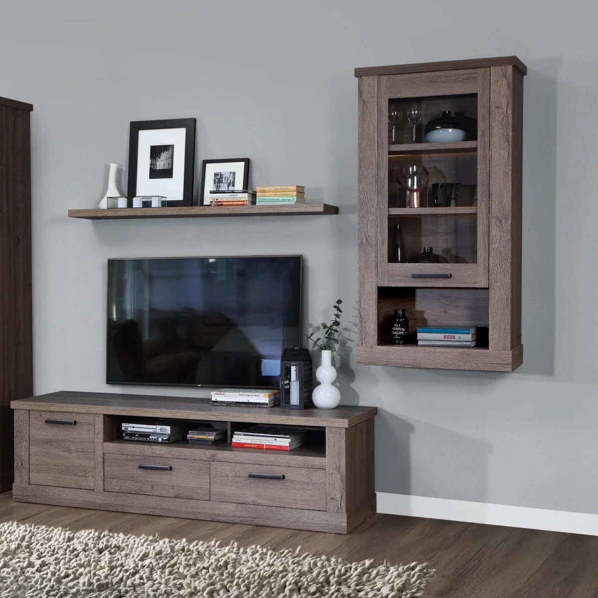 Corona 1 Door  Wall Display Cabinet in Tabak Oak - Tabak Oak – image 2