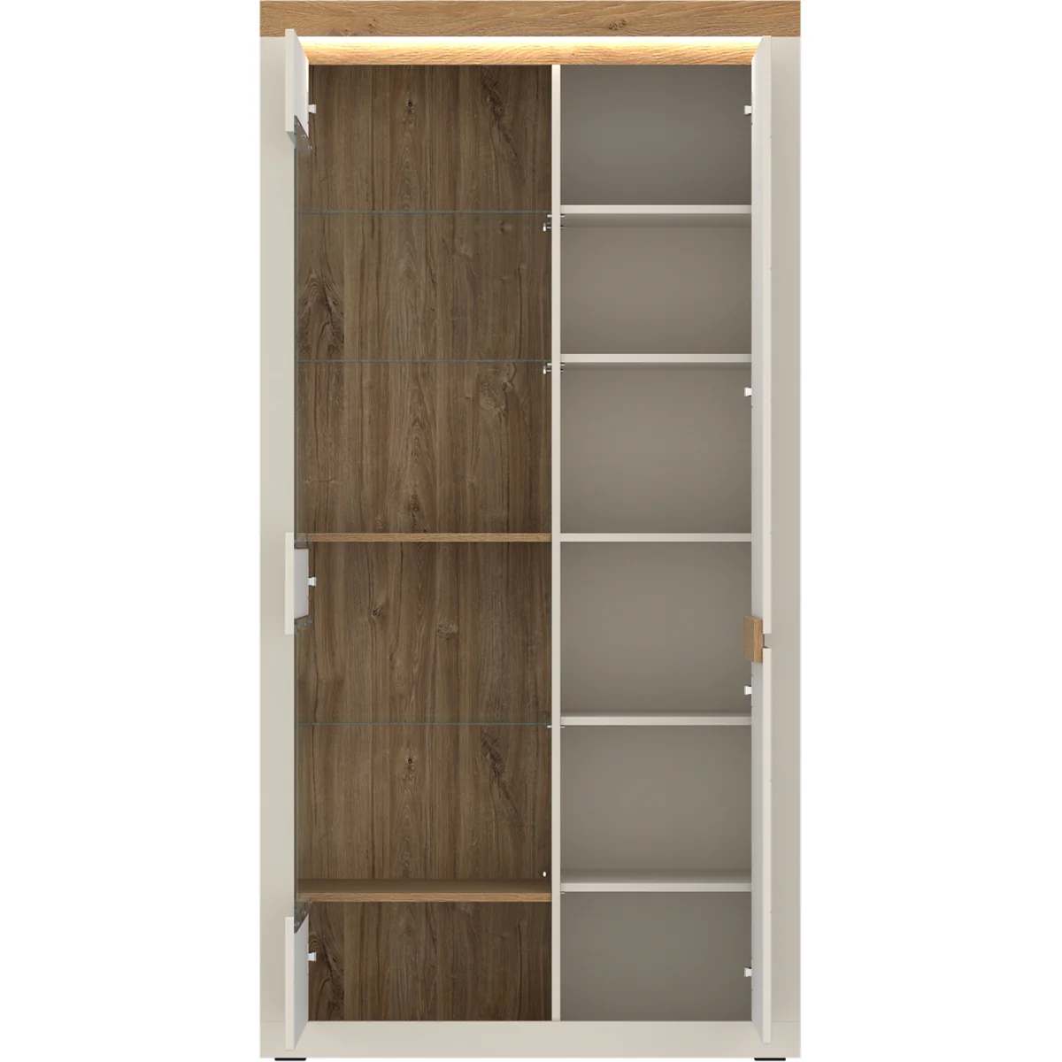 Naxxar Tall Display Cabinet with 2 Doors (LH) in Cashmere and Stone Oak - Cashmere & Stone Oak – image 2