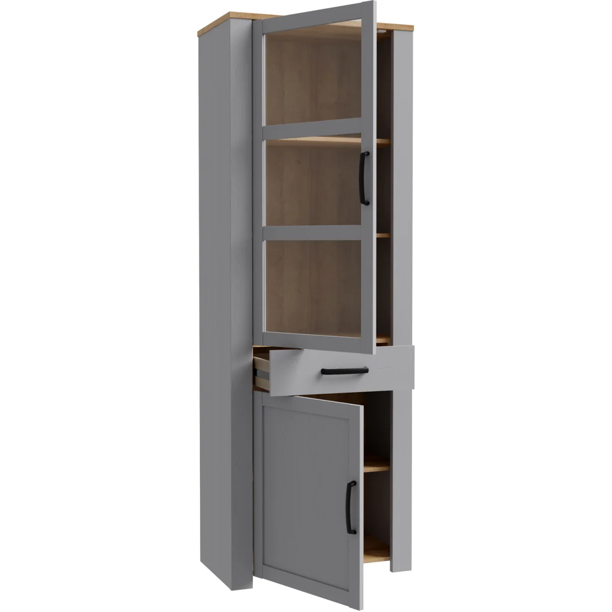 Bohol Narrow Display Cabinet inc. 2x LED Lights - Riviera Oak & Grey Oak – image 2