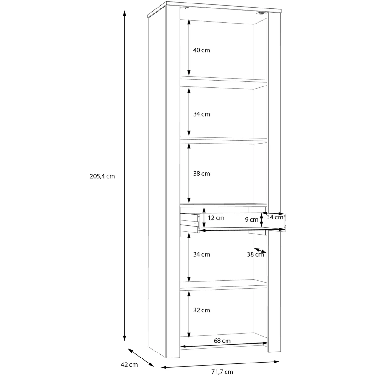 Bohol Narrow Display Cabinet inc. 2x LED Lights - Riviera Oak & Grey Oak – image 5