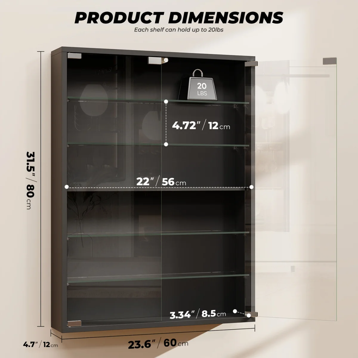 BROTTAR 6-Tier Wall Display Case with Glass Doors - Black – image 2