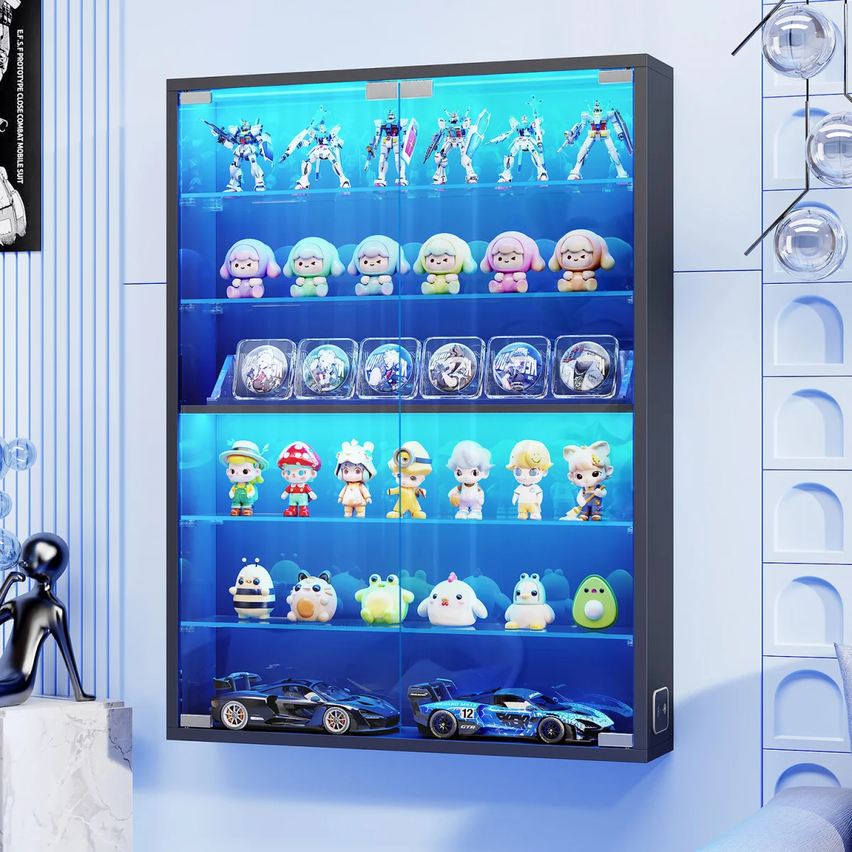 BROTTAR 6-Tier Wall Display Case with Glass Doors - Black – image 1