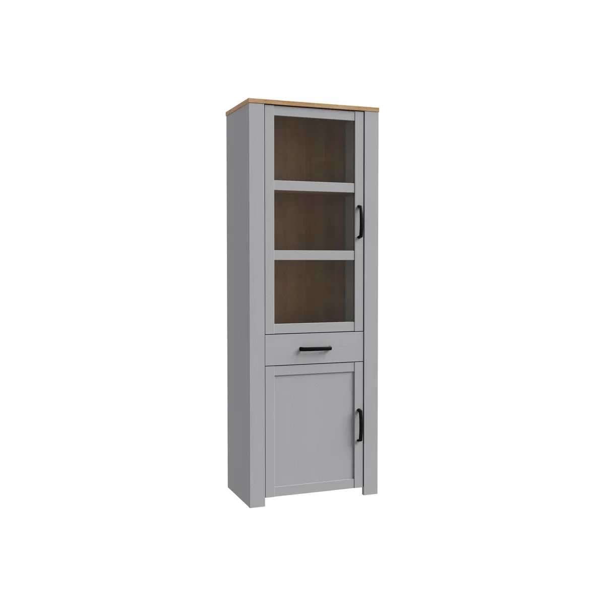 Bohol 2 Door 1 Drawer Narrow Display Cabinet - Riviera Oak & Grey Oak – image 1
