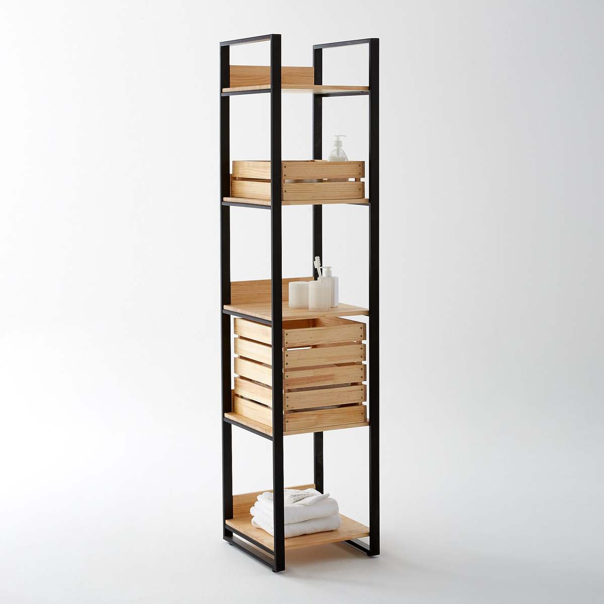 Hiba Solid Column Shelving Unit in Solid Pine/Metal – image 2
