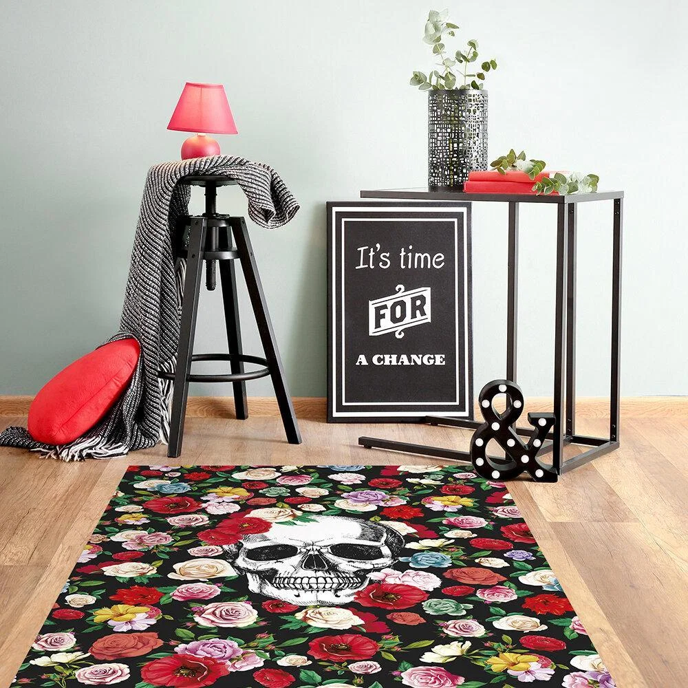 PODEVACHE - Skull Covered in Flowers Vinyl Floor Mat - 99x150cm – image 2