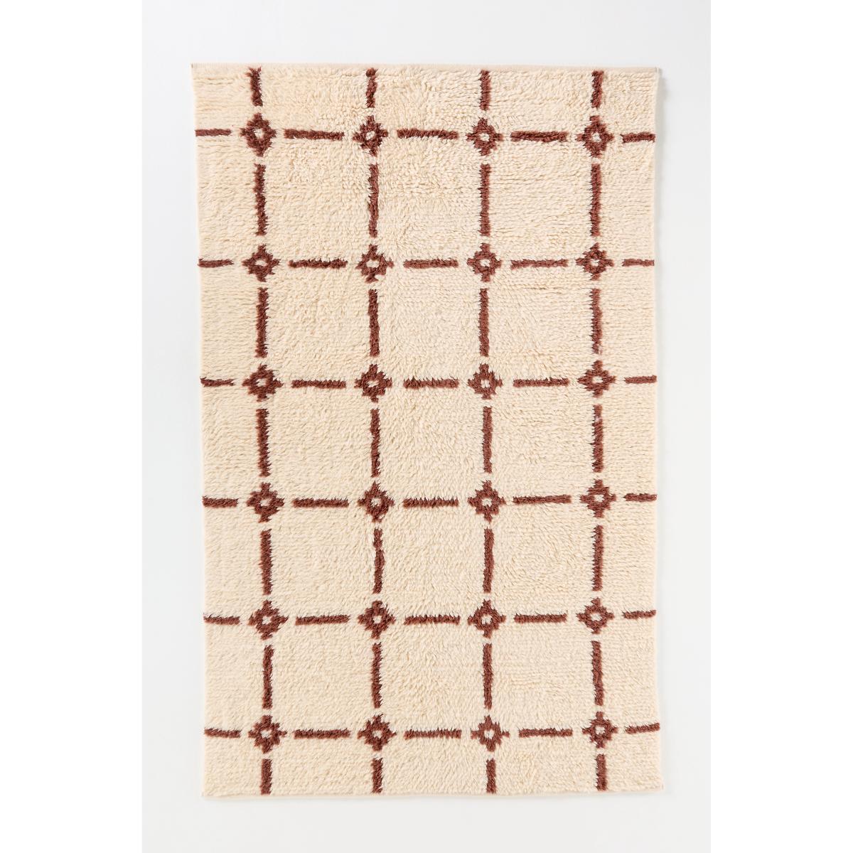 Neutral Grid Handwoven Cotton Wool Blend Shag Geometric Rug – image 2