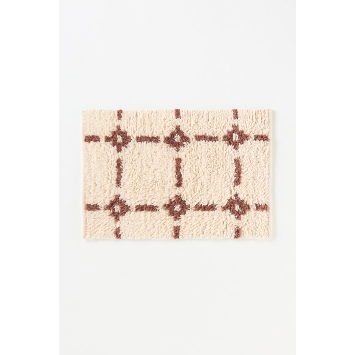Neutral Grid Handwoven Cotton Wool Blend Shag Geometric Rug – image 3