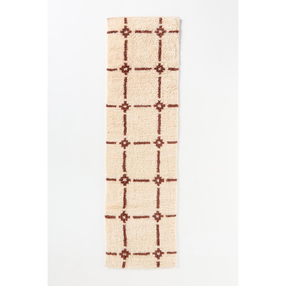 Neutral Grid Handwoven Cotton Wool Blend Shag Geometric Rug – image 4