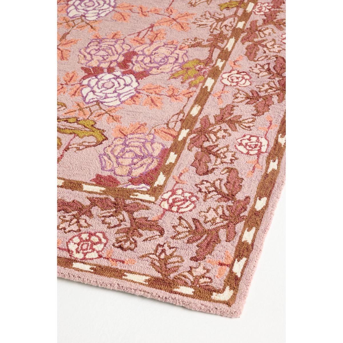 Tufted Hooked Wool Floral Border Rug – image 2
