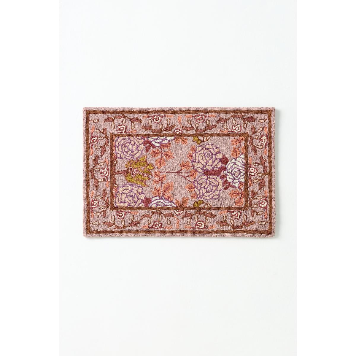 Tufted Hooked Wool Floral Border Rug – image 3