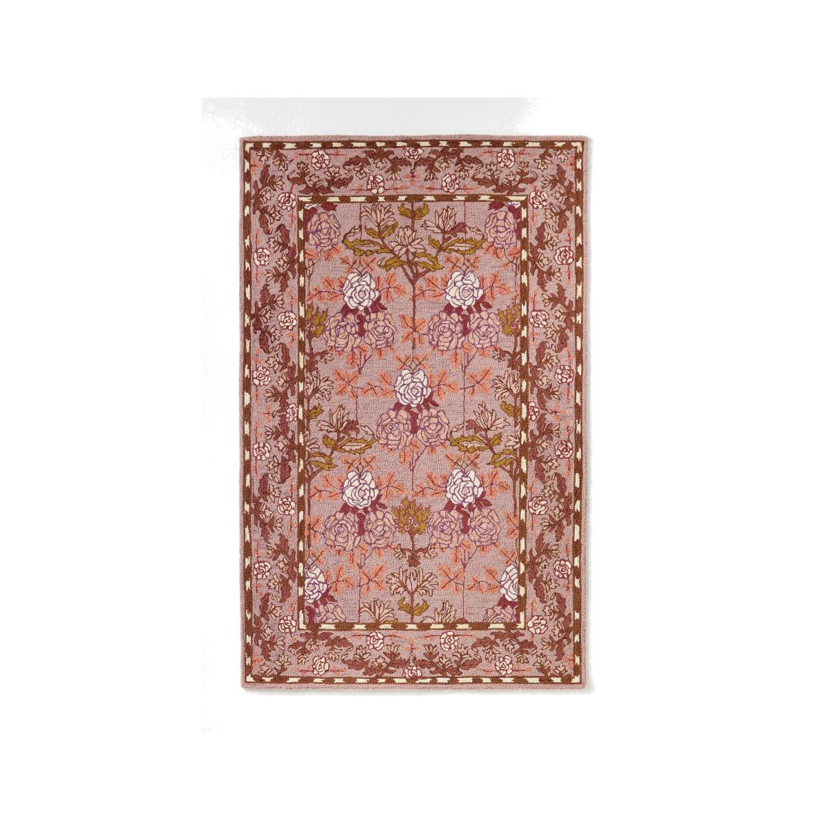 Tufted Hooked Wool Floral Border Rug – image 1