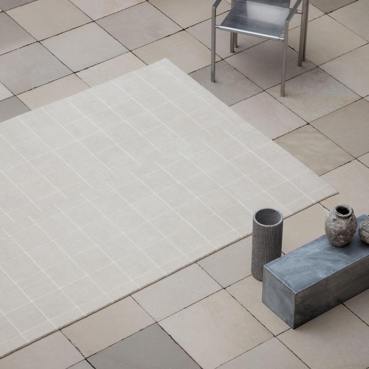 Dusty White/Cream Grid Rug – image 3