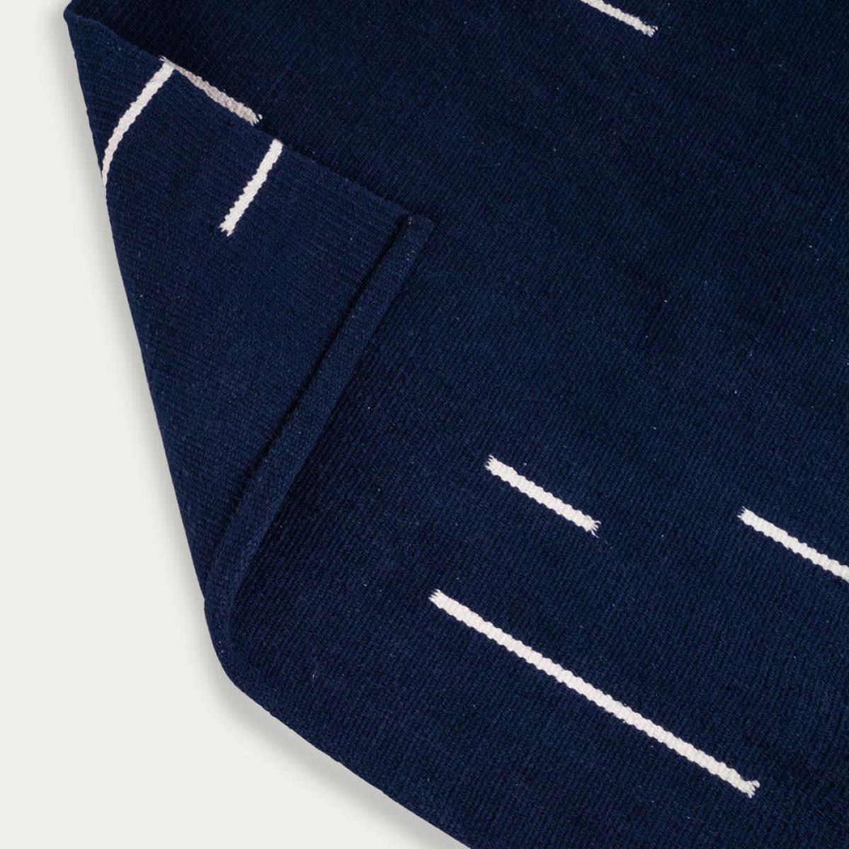 Navy Blue and Ivory Jamakhan Line Handwoven Rug – image 2
