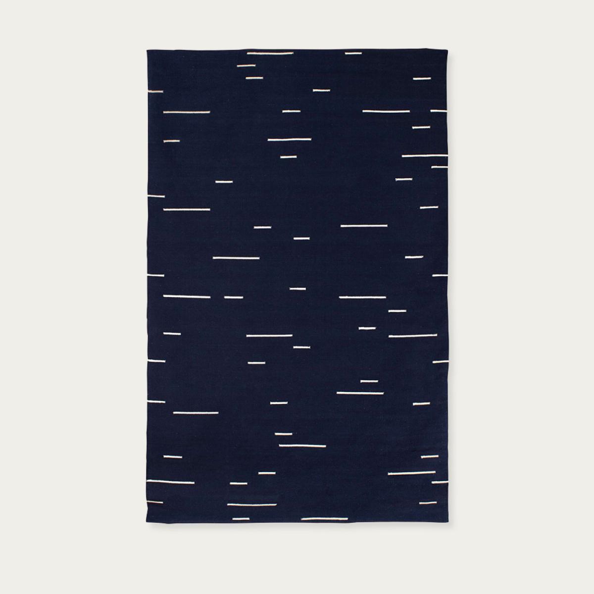 Navy Blue and Ivory Jamakhan Line Handwoven Rug – image 1