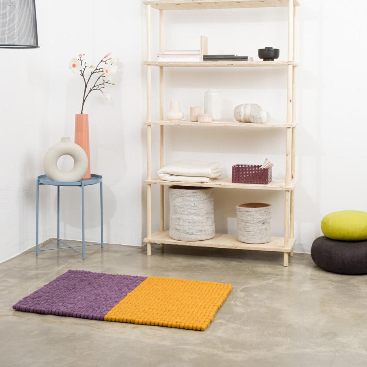 Yellow/Violet Contrast Felt Ball Rug – image 2