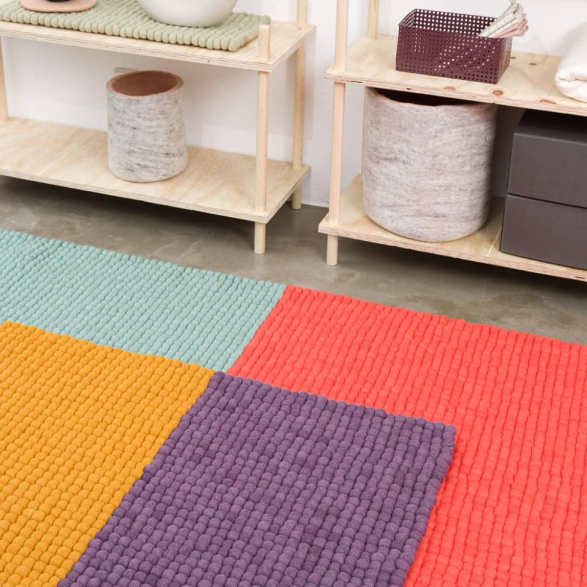 Yellow/Violet Contrast Felt Ball Rug – image 6